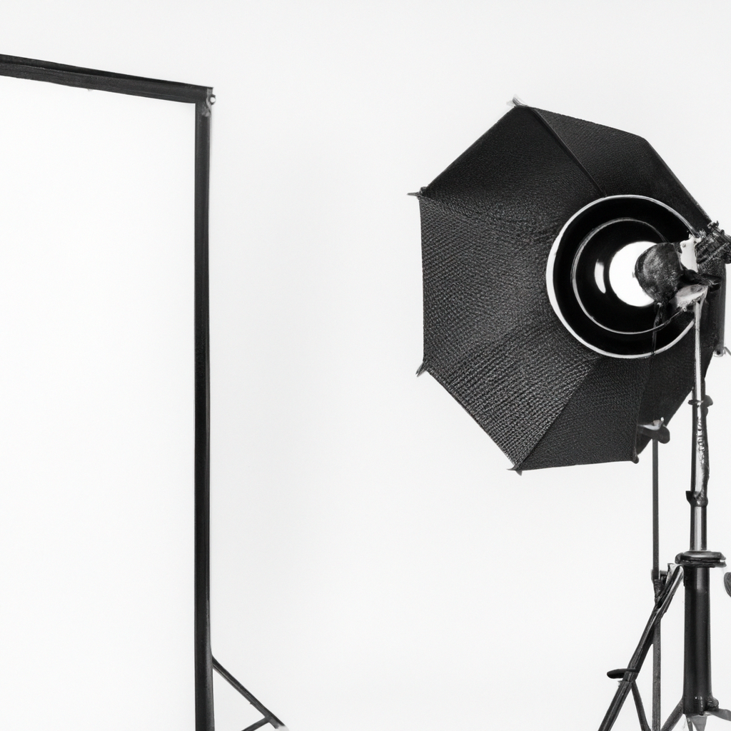 Set de sesión fotográfica con softboxes y fondo blanco minimalista